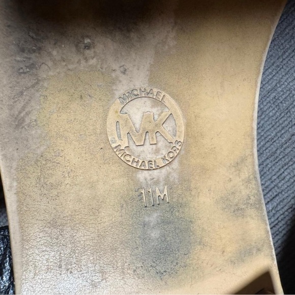 Michael Kors Black and Tan Logo Plate Leather Women's Sandals - Picture 7 of 7